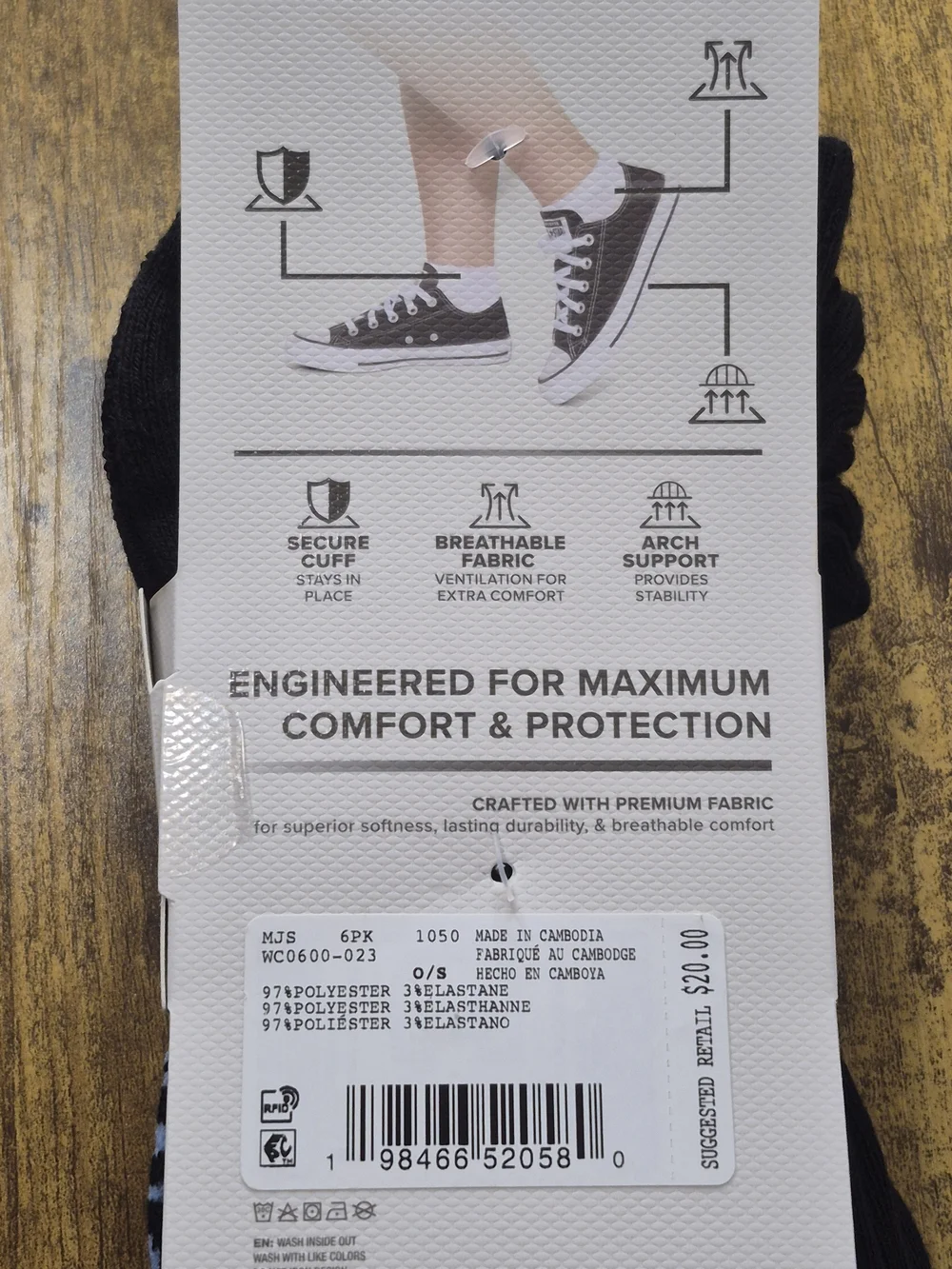 Converse Women's Low Cut Socks Made For Chucks Black 6 Pack NWT